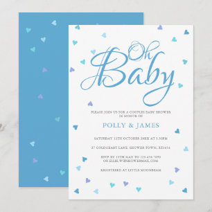 Oh Baby Blue Liebesherzen Babyparty für Paare Einladung