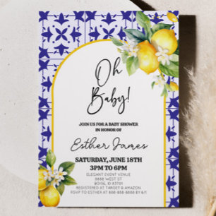 Oh, Baby! Blue Mediterranean Tile Lemon Babydusche Einladung