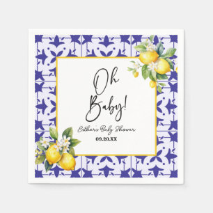 Oh, Baby! Blue Mediterranean Tile Lemon Babydusche Serviette