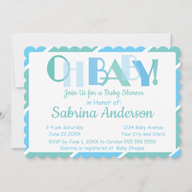 Oh Baby Blue Modern Typografy Baby Shower Einladung (Vorderseite)