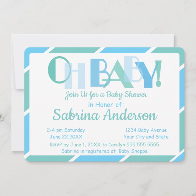 Oh Baby Blue Modern Typografy Baby Shower Einladung (Vorderseite)