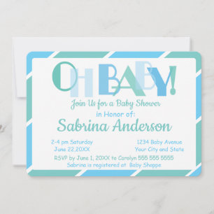 Oh Baby Blue Modern Typografy Baby Shower Einladung