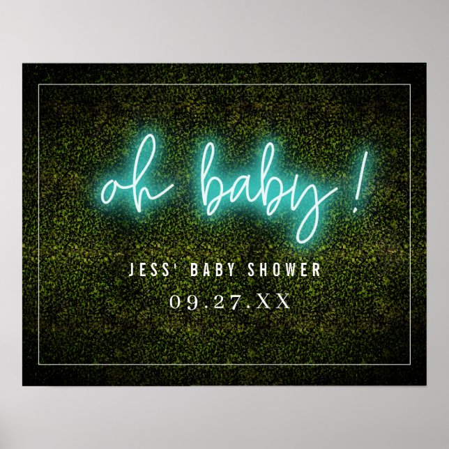 Oh Baby Blue Neon Boxwood Baby Dusche Poster (Vorne)