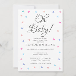 Oh Baby Blue Pink Hearts Gender Reveal Party Einladung