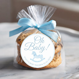 Oh Baby Blue Rocking Horse Baby Shower Favor  Runder Aufkleber