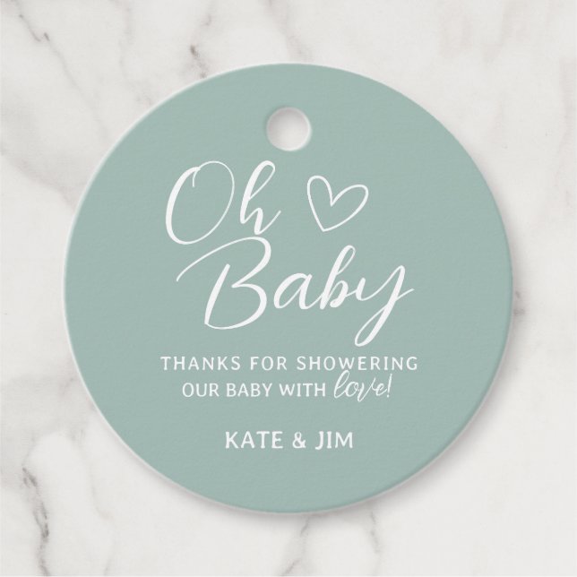 Oh Baby Blue Sage Green Baby Dusche Danke Geschenkanhänger (Vorderseite)