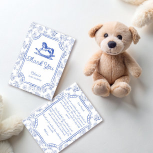 Oh Baby Blue Schaukelpferd Skizze Baby Shower Dankeskarte