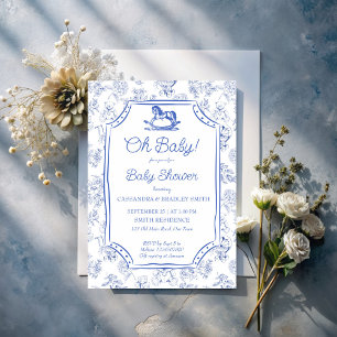 Oh Baby Blue Schaukelpferd Skizze Babyparty Einladung