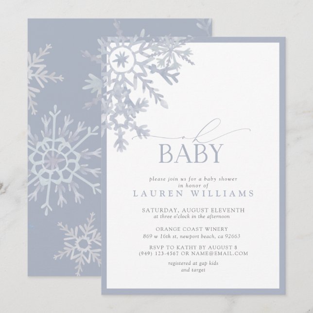 Oh Baby Blue Snowflake Watercolor Babydusche (Vorne/Hinten)