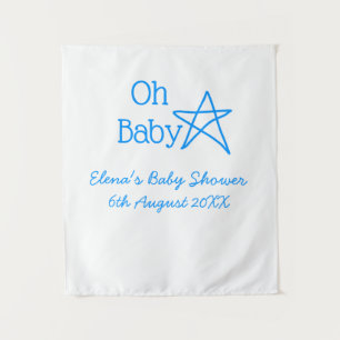 Oh Baby Blue Stern Baby Shower Name modern Vergang Wandteppich
