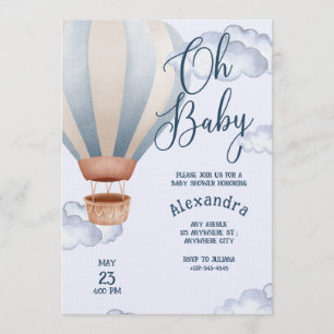 Oh Baby Blue Wasserfarbe Luftballon Baby Shower Einladung