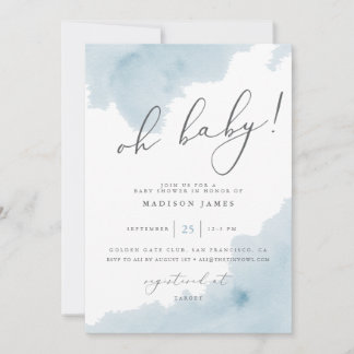 Oh Baby Blue Wasserfarben-Baby-Shower-Einladung Einladung
