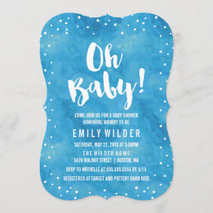 Oh Baby Blue Watercolor Baby Dusche Einladung