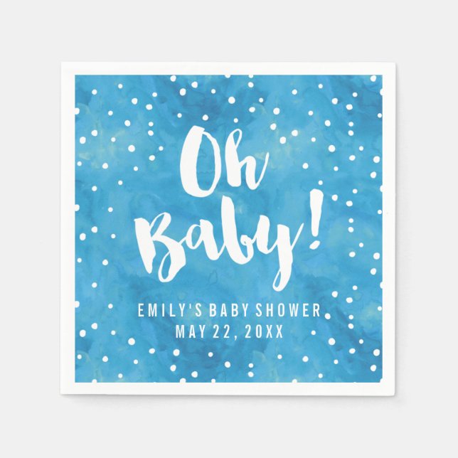 Oh Baby Blue Watercolor Baby Dusche Serviette (Vorderseite)