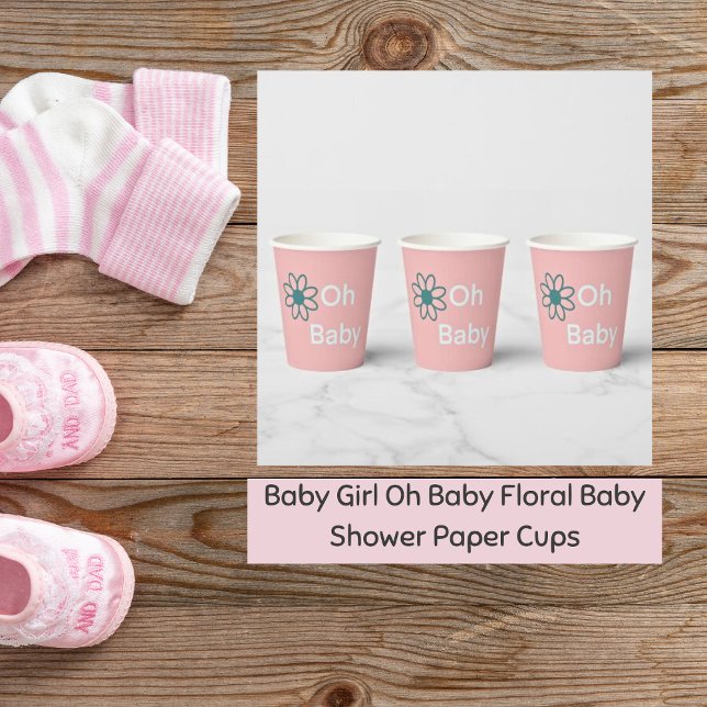 Oh Baby Blush Pink Floral Daisy Paper Cups Pappbecher (Oh Baby Baby Girl Shower Paper Cups)