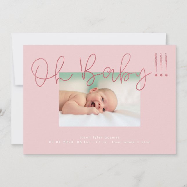 Oh Baby Blush Pink Foil modern Funky Fun Baby Ankündigung (Vorderseite)