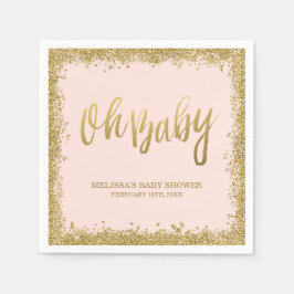 Oh Baby Blush Pink Gold Glitzer Babydusche Serviette