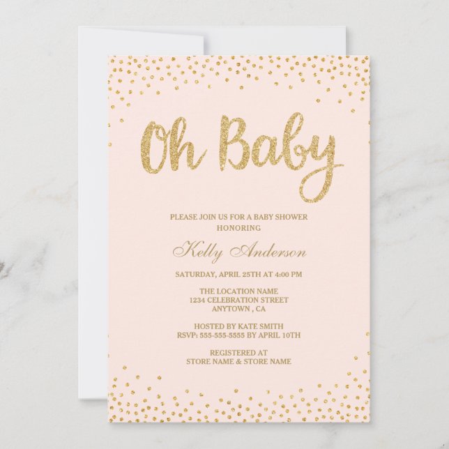 Oh Baby Blush Pink Gold Glitzer Babyduschkarte Einladung (Vorderseite)
