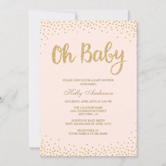 Oh Baby Blush Pink Gold Glitzer Babyduschkarte Einladung