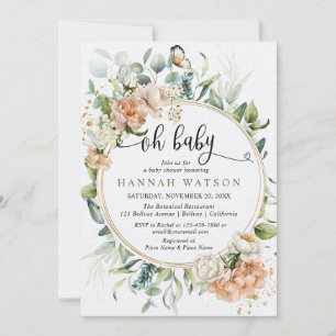 Oh Baby Blush Pink Rose Eucalyptus Baby Dusche Einladung