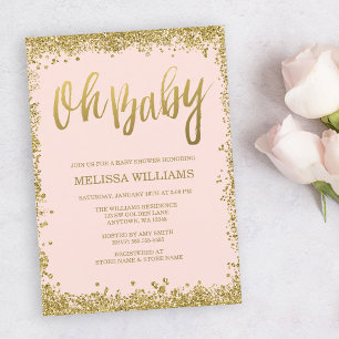 Oh Baby Blush Rosa Gold Glitter Baby Shower Einladung