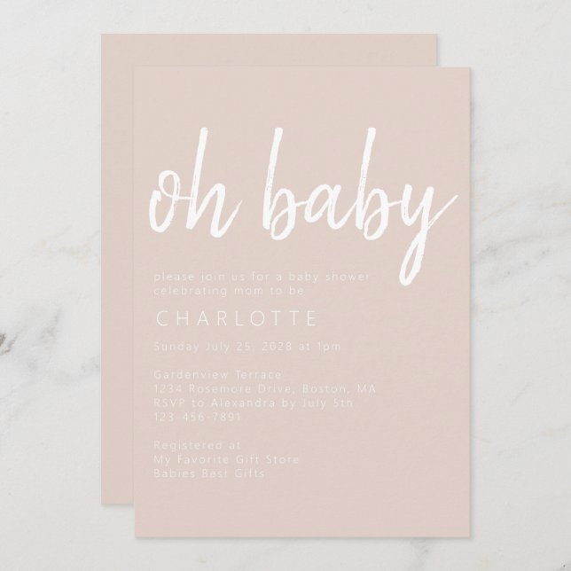 Oh Baby Boho Beige Gender Neutral Baby Shower Inv Einladung (Vorne/Hinten)
