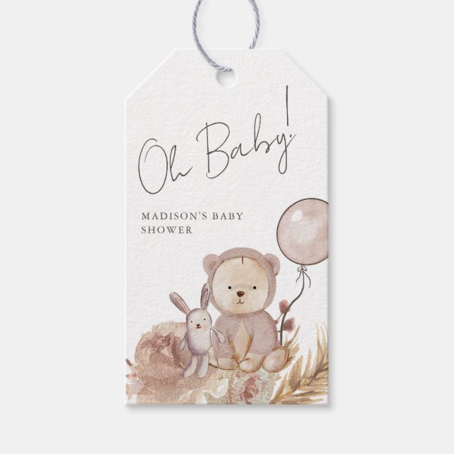 Oh Baby Boho Botanical mit Sweet Bear Baby Dusche Geschenkanhänger (Vorderseite)