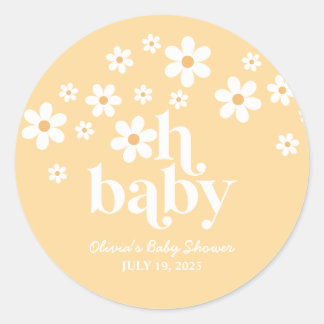 Oh Baby! Boho Daisy Baby Dusche gelb! Runder Aufkleber