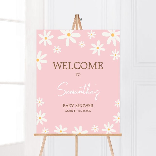 Oh Baby Boho Daisy Baby Dusche Willkommen Poster (Retro Daisy Flowers Baby Shower Welcome Sign)