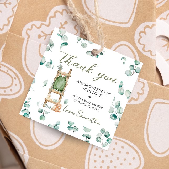 Oh Baby Boho Eucalyptus Baby Showplatz Geschenkanhänger (Oh Baby Greenery Baby Shower Square Favor Tags)
