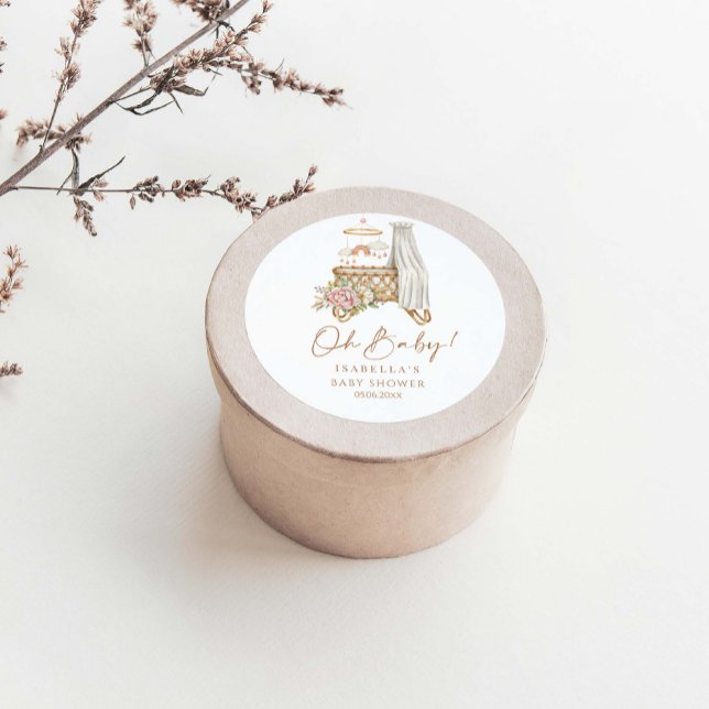 Oh Baby Boho Floral Crib Bassinet Baby Dusche Runder Aufkleber (Von Creator hochgeladen)