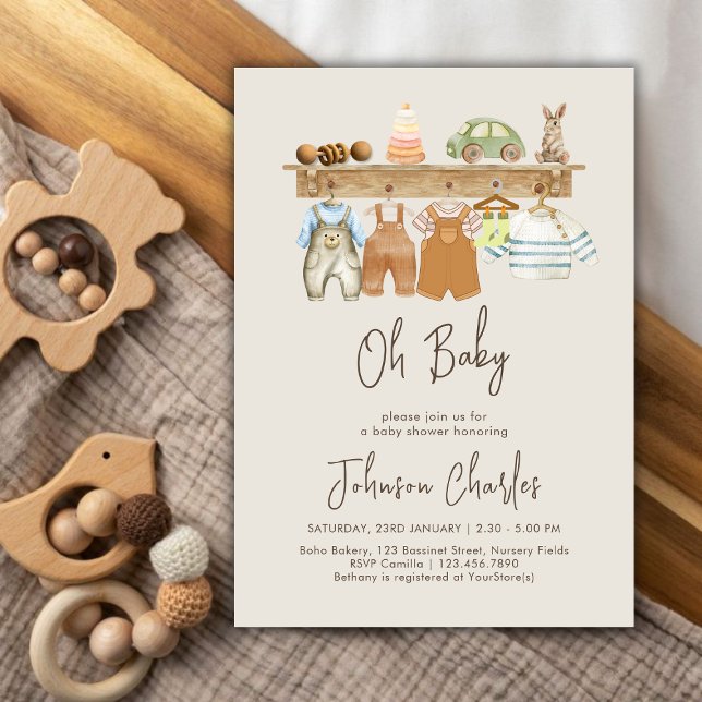 Oh Baby Boho Kinderzimmer Niedlich neutrale Babydu Einladung (Oh Baby Boho Nursery Cute Neutral Baby Shower Invitation)