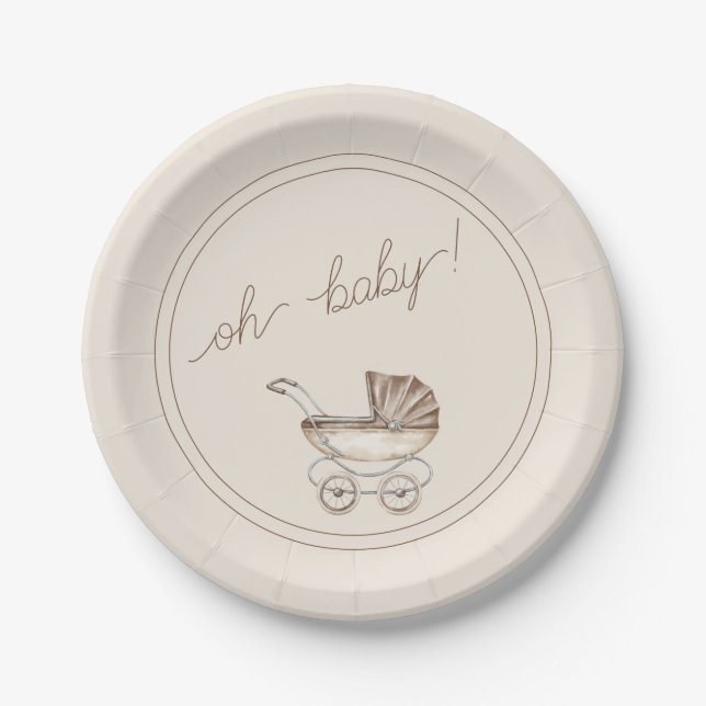 Oh Baby Boho Watercolor Babydusche Pappteller (Vorderseite)