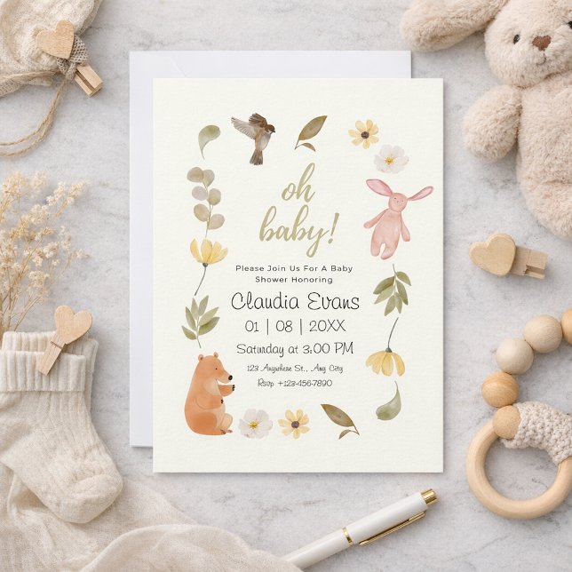 Oh Baby Boho Woodland Gender neutrale Babydusche Einladung (Von Creator hochgeladen)