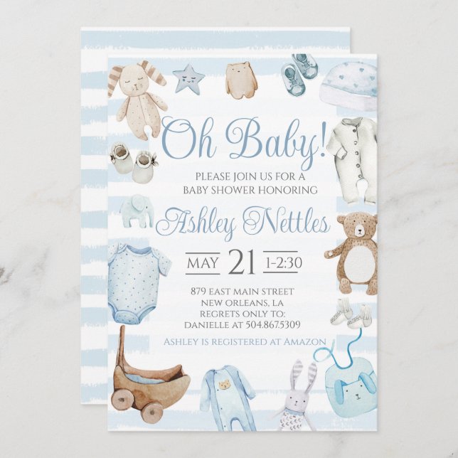 Oh, Baby! Boy Baby Shower Einladung (Vorne/Hinten)