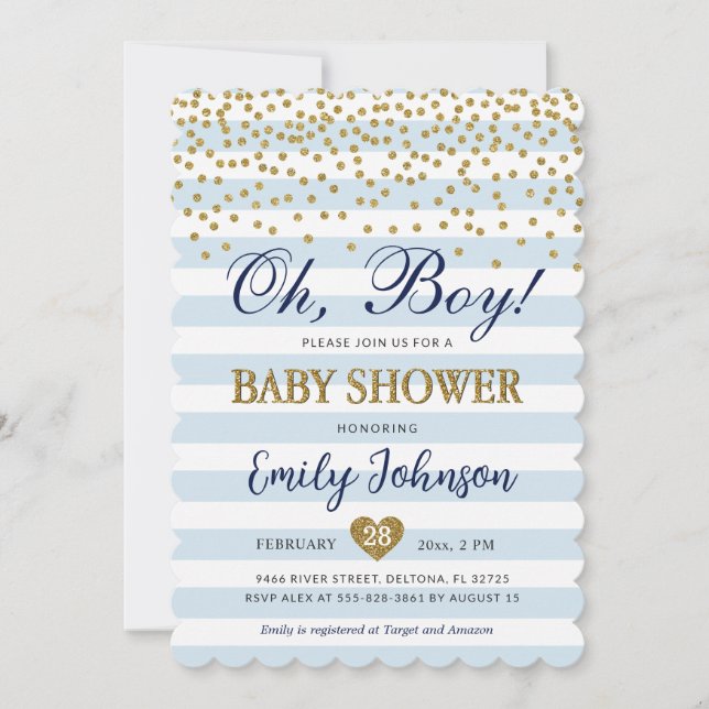 Oh Baby Boy Blue Gold Baby Dusche Einladung (Vorderseite)