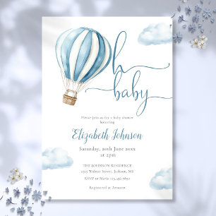 Oh Baby Boy Blue Hot Air Ballon Babydusche Einladung