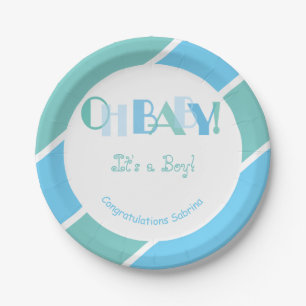Oh Baby Boy Blue Modern Baby Dusche Pappteller