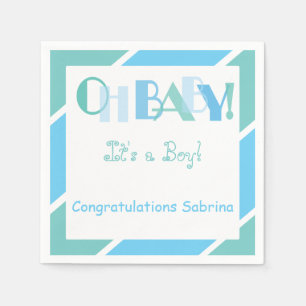 Oh Baby Boy Blue Modern Baby Dusche Party Napkins Serviette