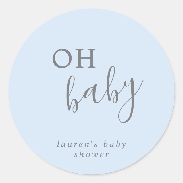 Oh Baby Boy Blue Simple Elegant Baby Shower Runder Aufkleber (Vorderseite)