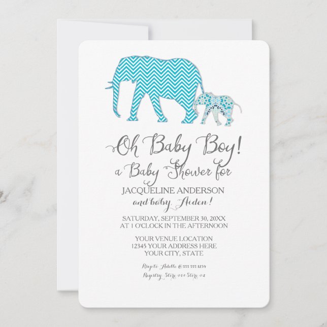 Oh Baby BOY Dusche Elephant Typografy Modern Einladung (Vorderseite)