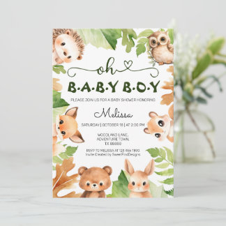 Oh Baby Boy Forest Animals Woodland Baby Dusche Einladung