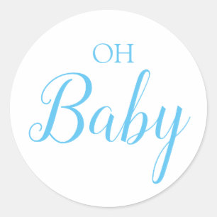 Oh Baby Boy Gender Reveal Blue Script Runder Aufkleber
