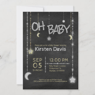 Oh Baby Boy Girl Chalkboard Moon Stars Kinderdusch Einladung