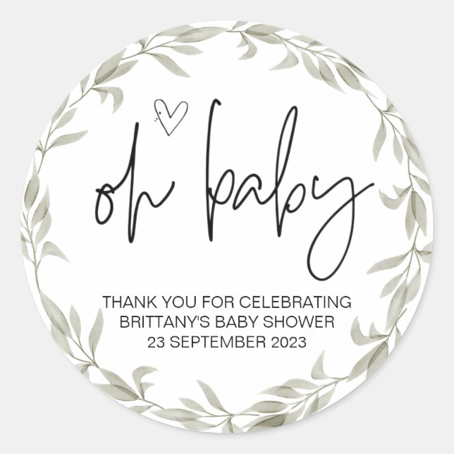 Oh Baby Boy Girl Niedlich Baby Dusche Gastgeschenk Runder Aufkleber (Vorderseite)