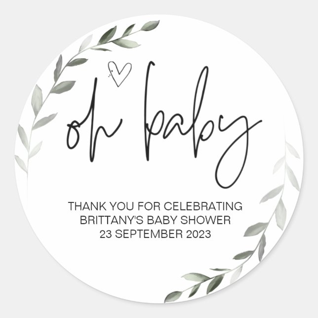 Oh Baby Boy Girl Niedlich Baby Dusche Gastgeschenk Runder Aufkleber (Vorderseite)