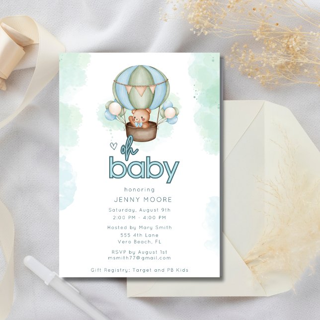Oh Baby Boy Hot Air Ballon Baby Dusche Einladung (Oh Baby Boy Hot Air Balloon Baby Shower Invitation)