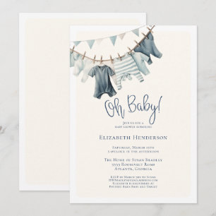 Oh Baby Boy Vintage Wäscheleine Baby Shower Einladung