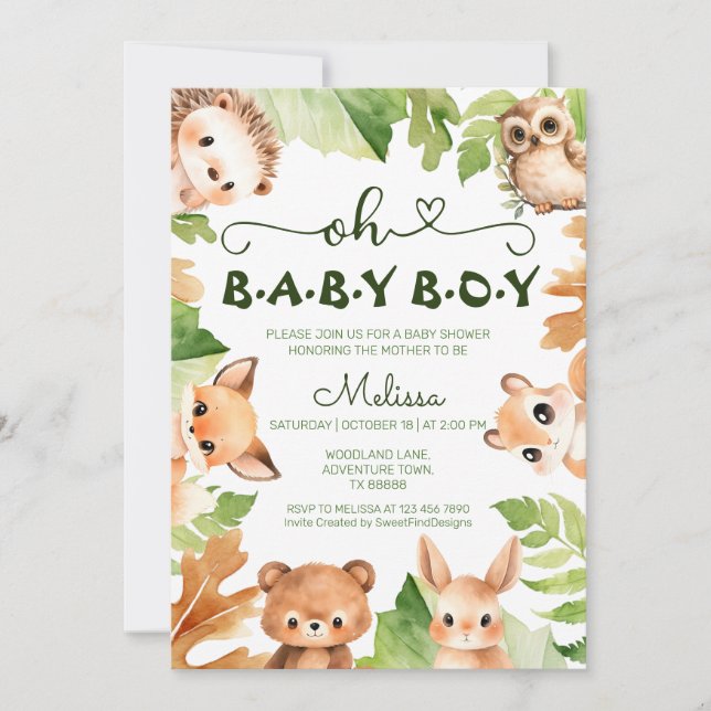 Oh Baby Boy Watercolor Babydusche Einladung (Vorderseite)