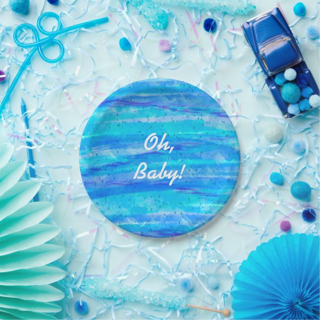 Oh Baby, Boy's Blue Baby Shower Pappteller (Party)
